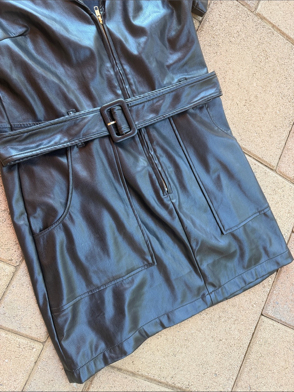Show Me Your MuMu Black Faux Leather Belted Short Dress - Picture 5 of 5